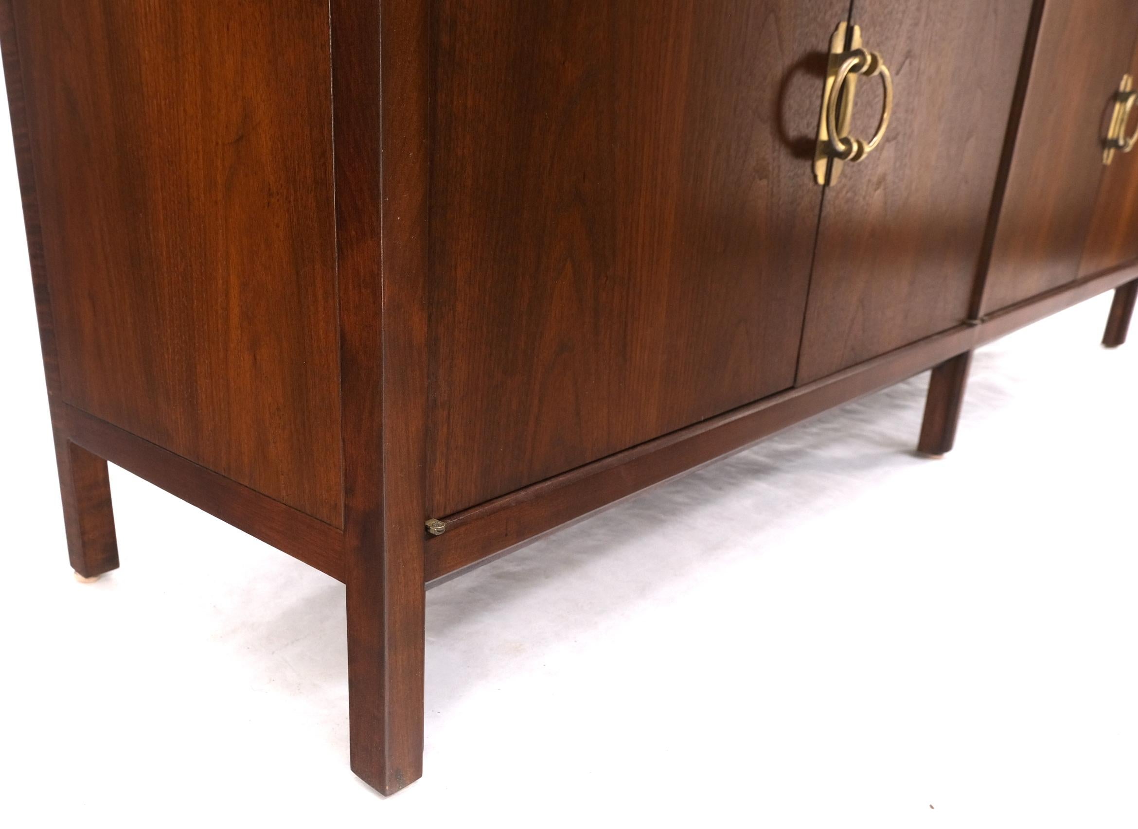 Long Walnut Mid-Century Modern Dresser Credenza w/ Brass Buckle Shape Pulls 8