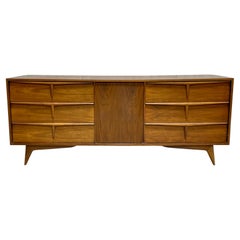 LONG Walnut Mid Century MODERN Sculpted DRESSER / Sideboard, c. 1960's