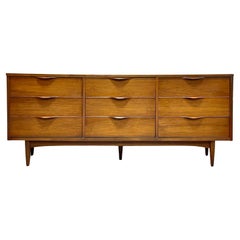 Long WALNUT Mid Century MODERN Sculpted Triple DRESSER, c. 1960
s