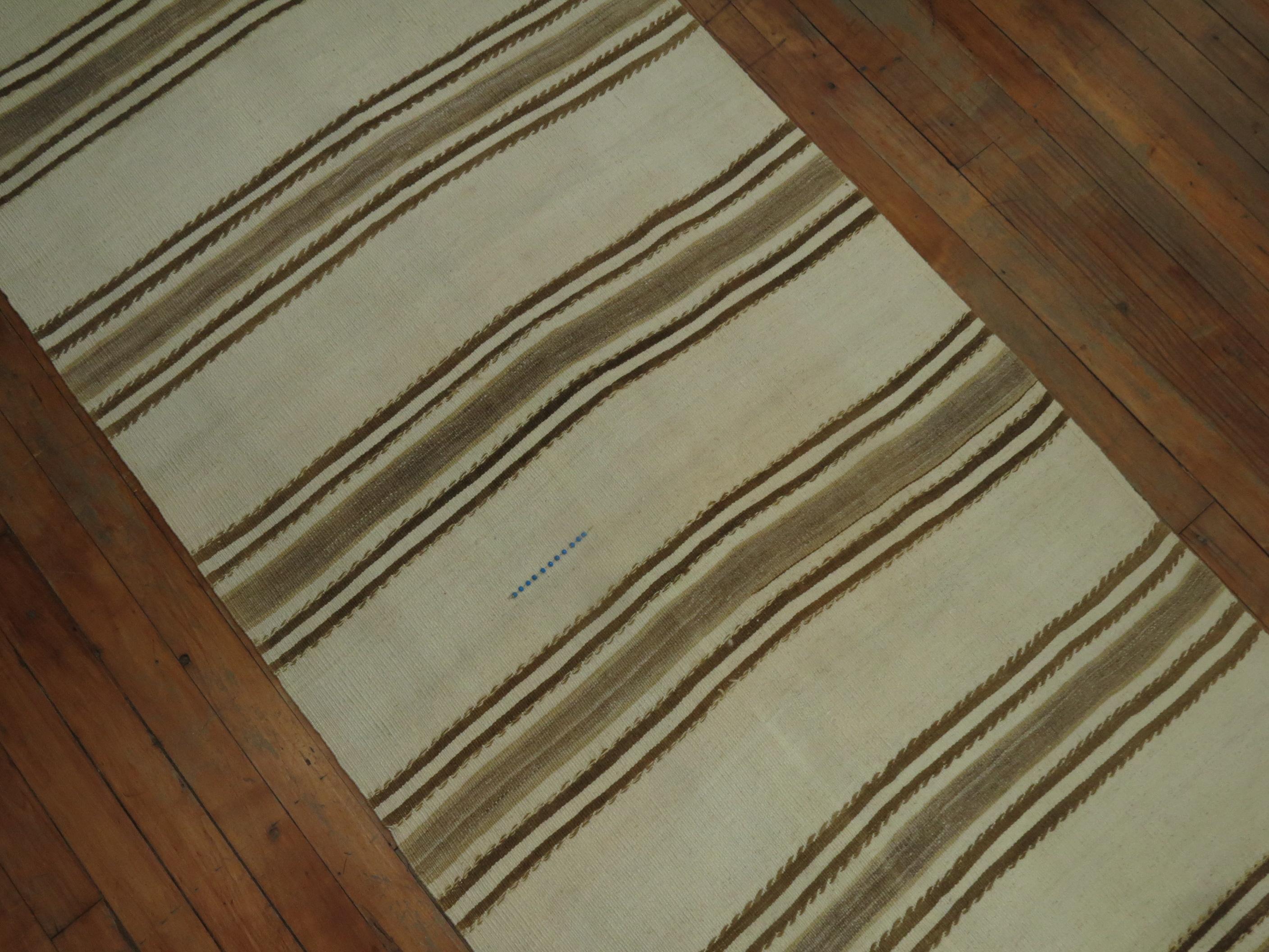 Long White and Brown Vintage Kilim Runner In Excellent Condition In New York, NY