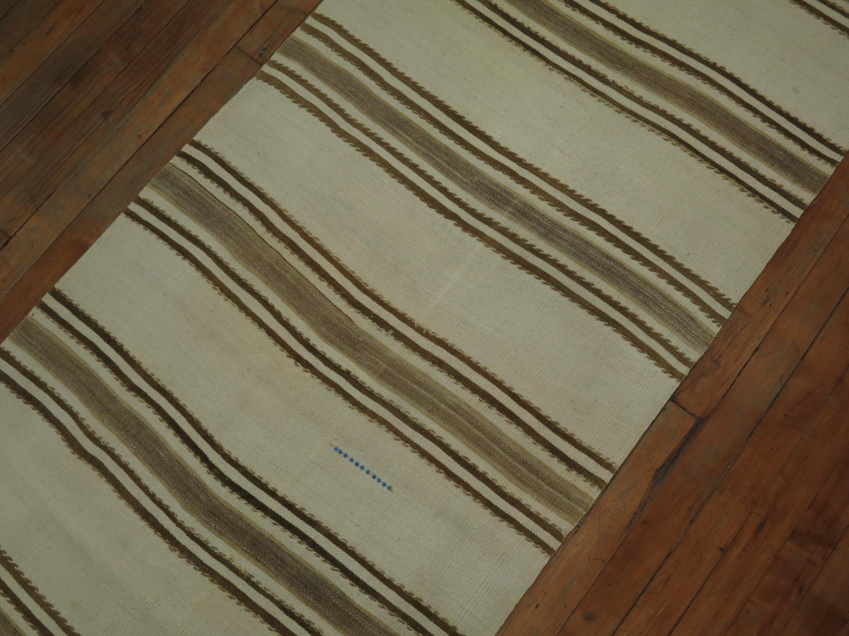 20th Century Long White and Brown Vintage Kilim Runner