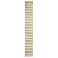 Long White and Brown Vintage Kilim Runner