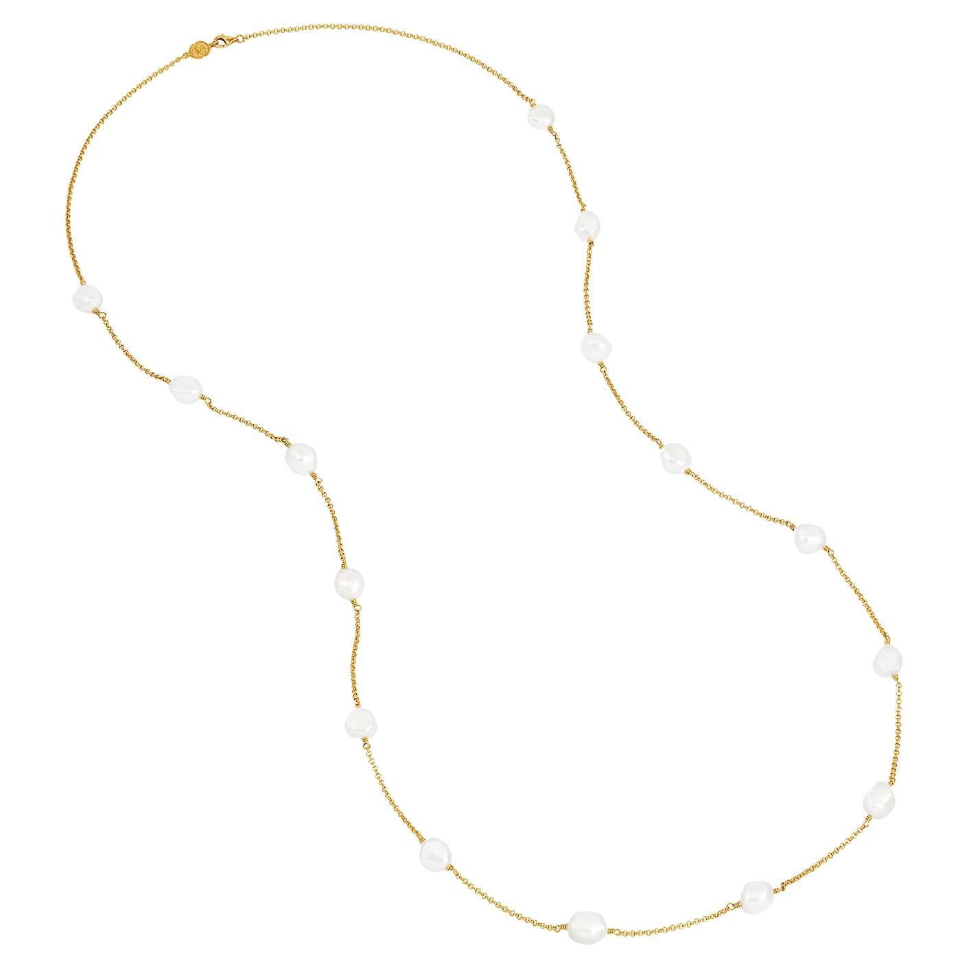 Long White Baroque Pearl Chain Necklace In 18ct Gold Vermeil For Sale