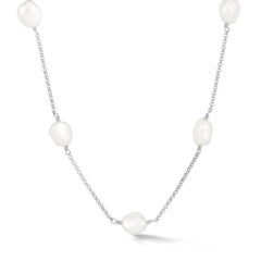Collana lunga con catena di perle barocche bianche in argento sterling