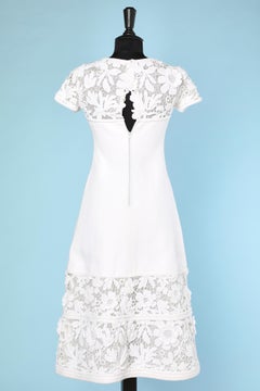 Long white cotton dress with flowers crochet appliqué Pierre Balmain