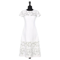 Long white cotton dress with flowers crochet appliqué Pierre Balmain 