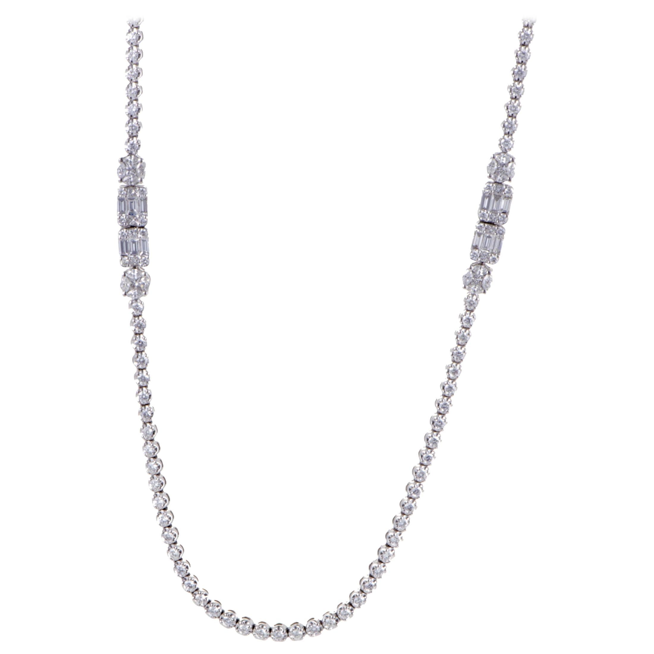 Long White Gold Diamond Strand Necklace