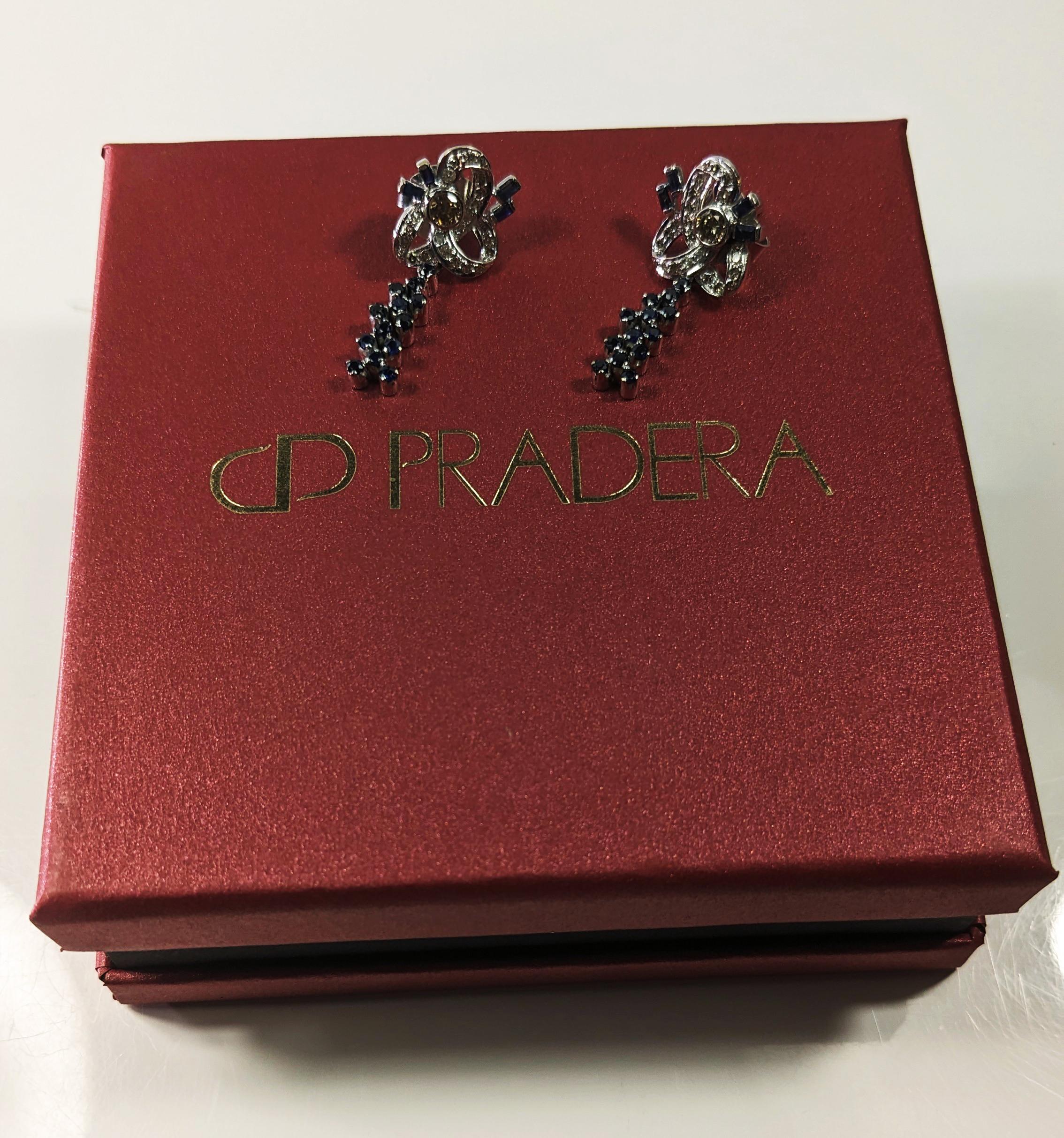 Long White Gold Earrings with Diamonds and Sapphires In New Condition For Sale In Bilbao, ES