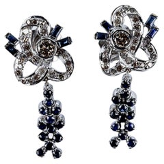 Long White Gold Earrings with Diamonds and Sapphires