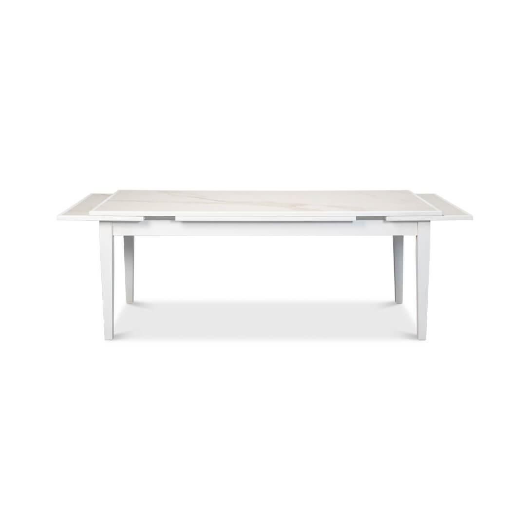 Neoclassical Long White Italian Draw Leaf Table For Sale