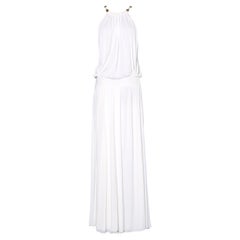 Long white jersey evening dress with gold metal embellishment Roberto Cavalli