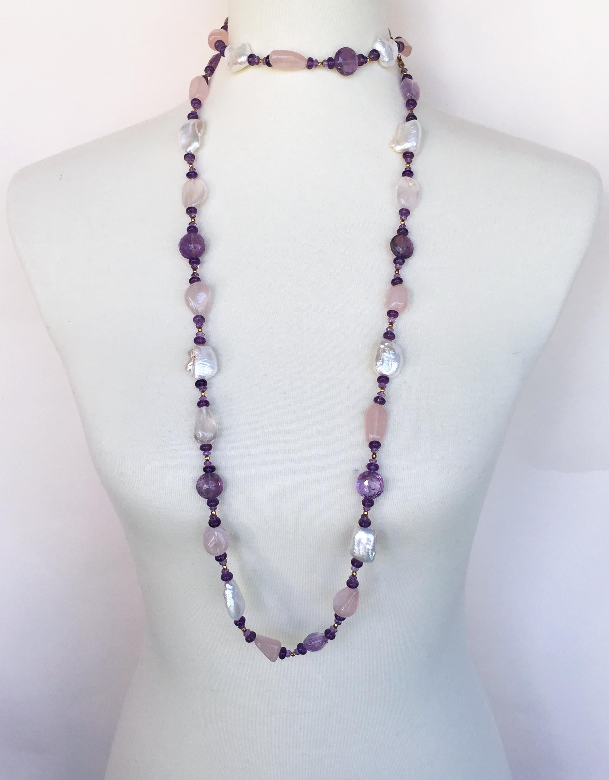 Marina J Long Pearl and Amethyst Sautoir Necklace with Tassel and Yellow Gold In New Condition In Los Angeles, CA