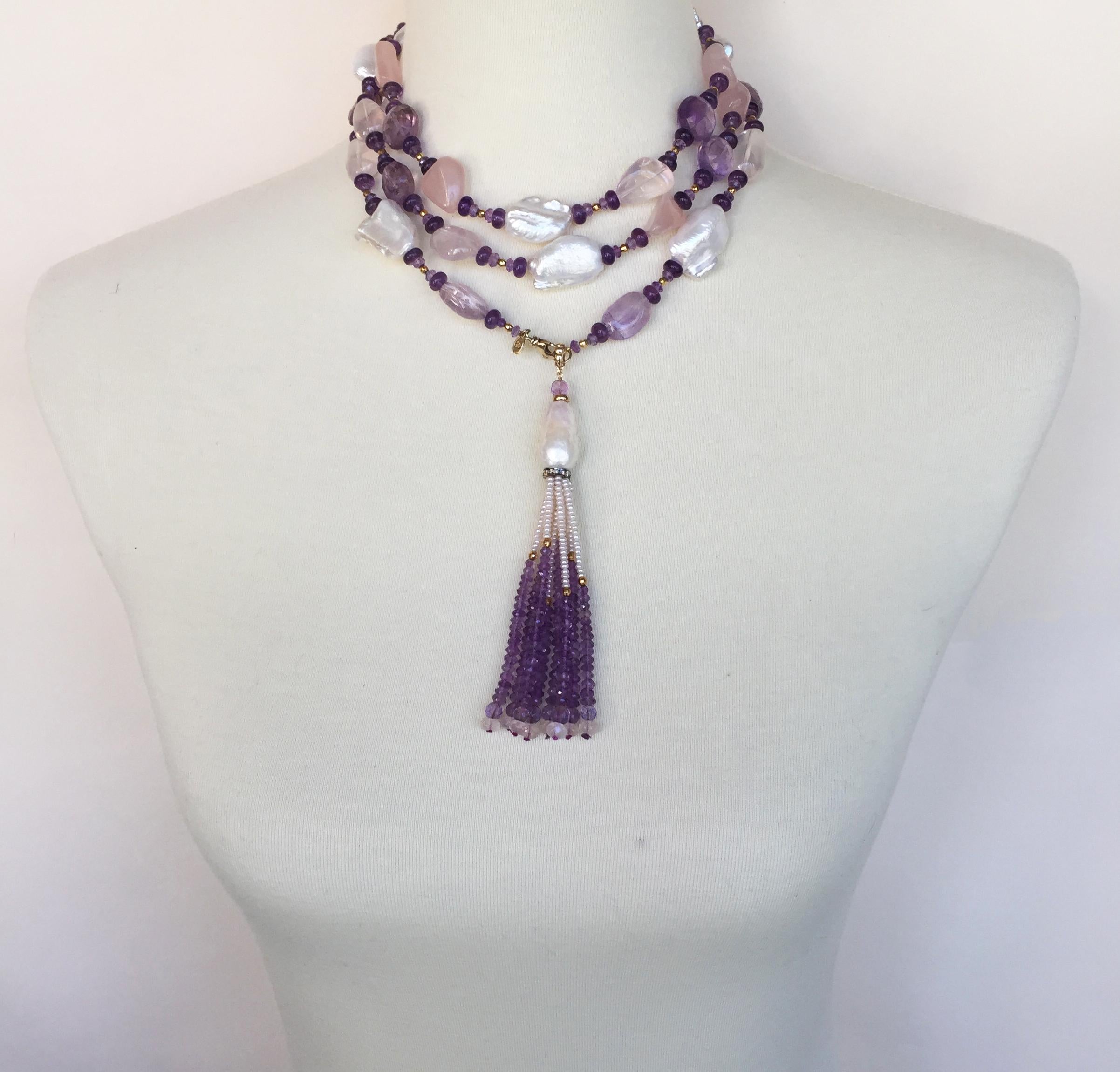 Marina J Long Pearl and Amethyst Sautoir Necklace with Tassel and Yellow Gold 2