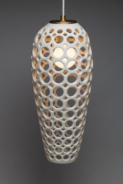 Long White Pierced Ceramic Teardrop Pendant Light, in Stock