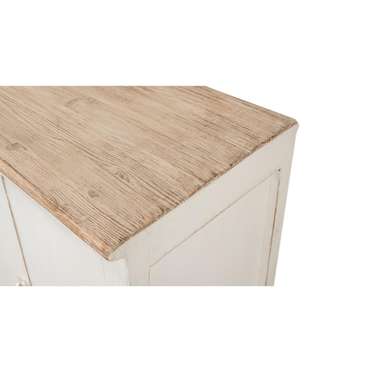 Contemporary Long Whitewash Country Buffet For Sale