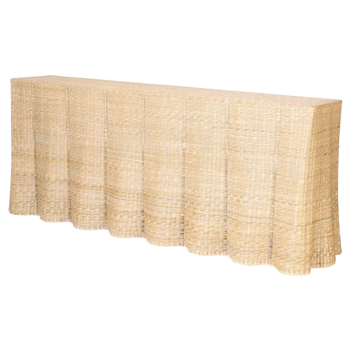 Long Wicker Drapery Ghost Console For Sale