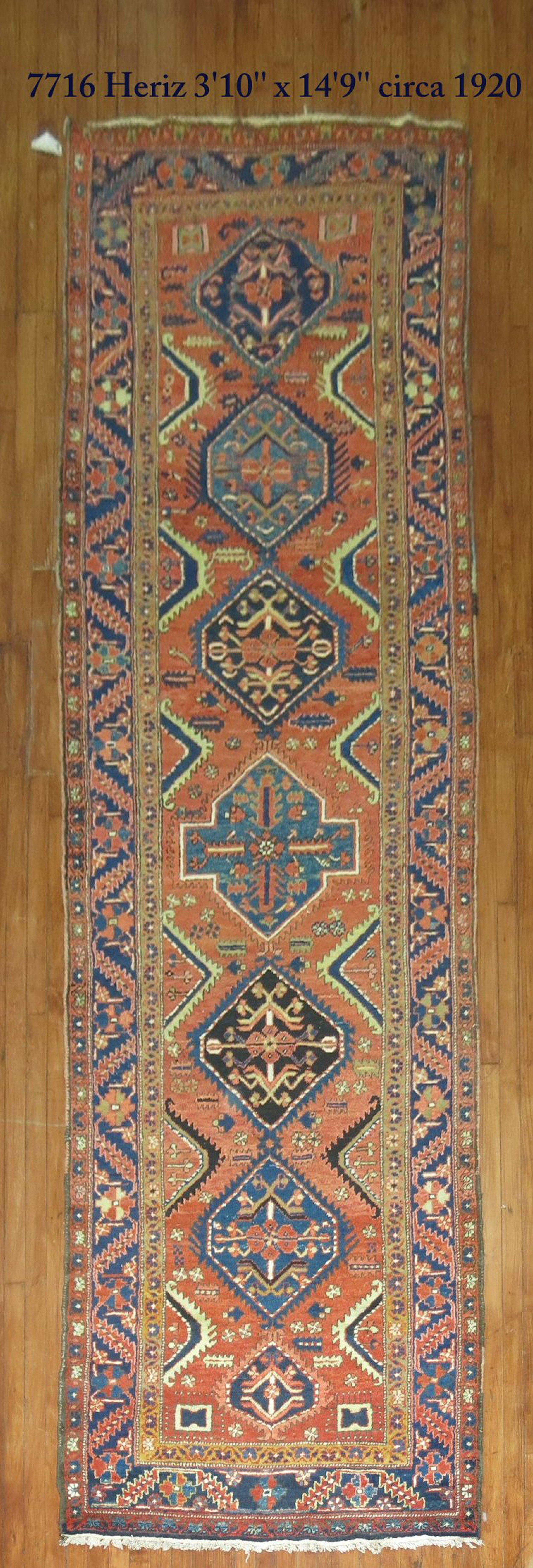 Full pile wide and long rare persian heriz geometric traditional antique runner.

Measures: 3'10'' x 14'9''.