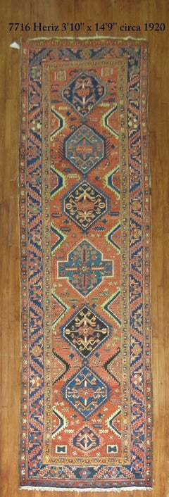Zabihi Collection Long Wide Persian Heriz Geometric Runner