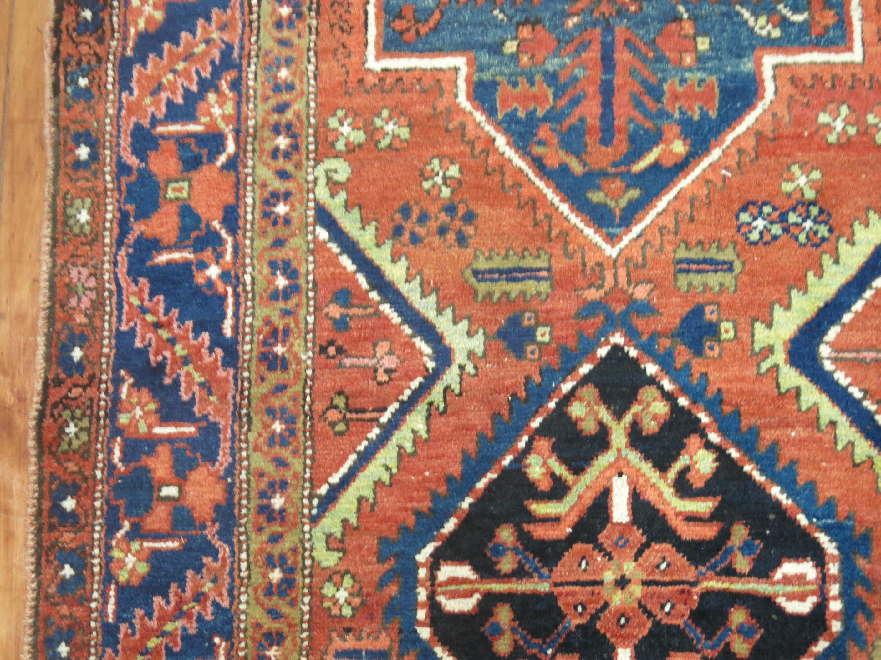 Folk Art Zabihi Collection Long Wide Persian Heriz Geometric Runner For Sale