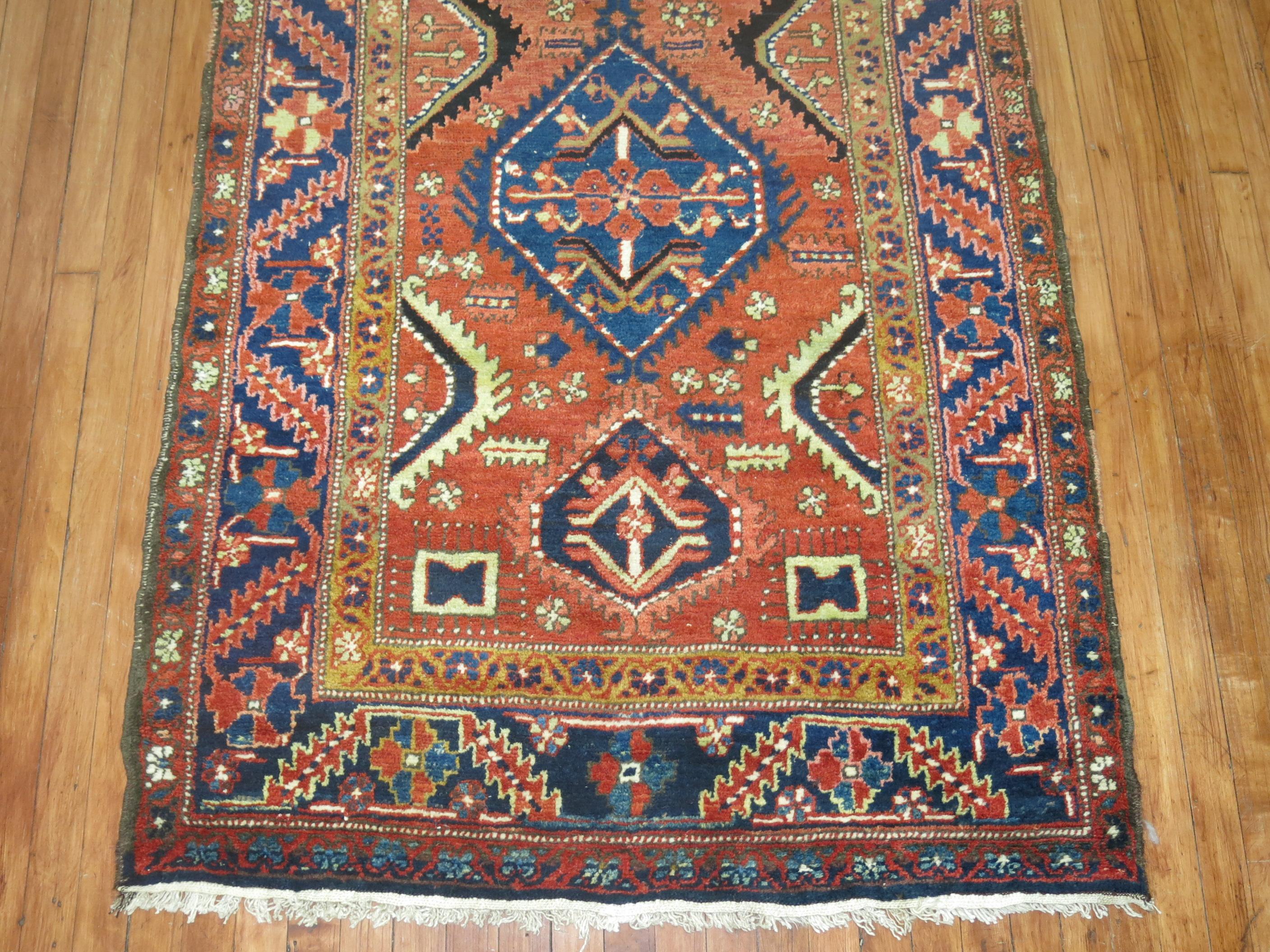 Zabihi Collection Long Wide Persian Heriz Geometric Runner In Good Condition For Sale In New York, NY