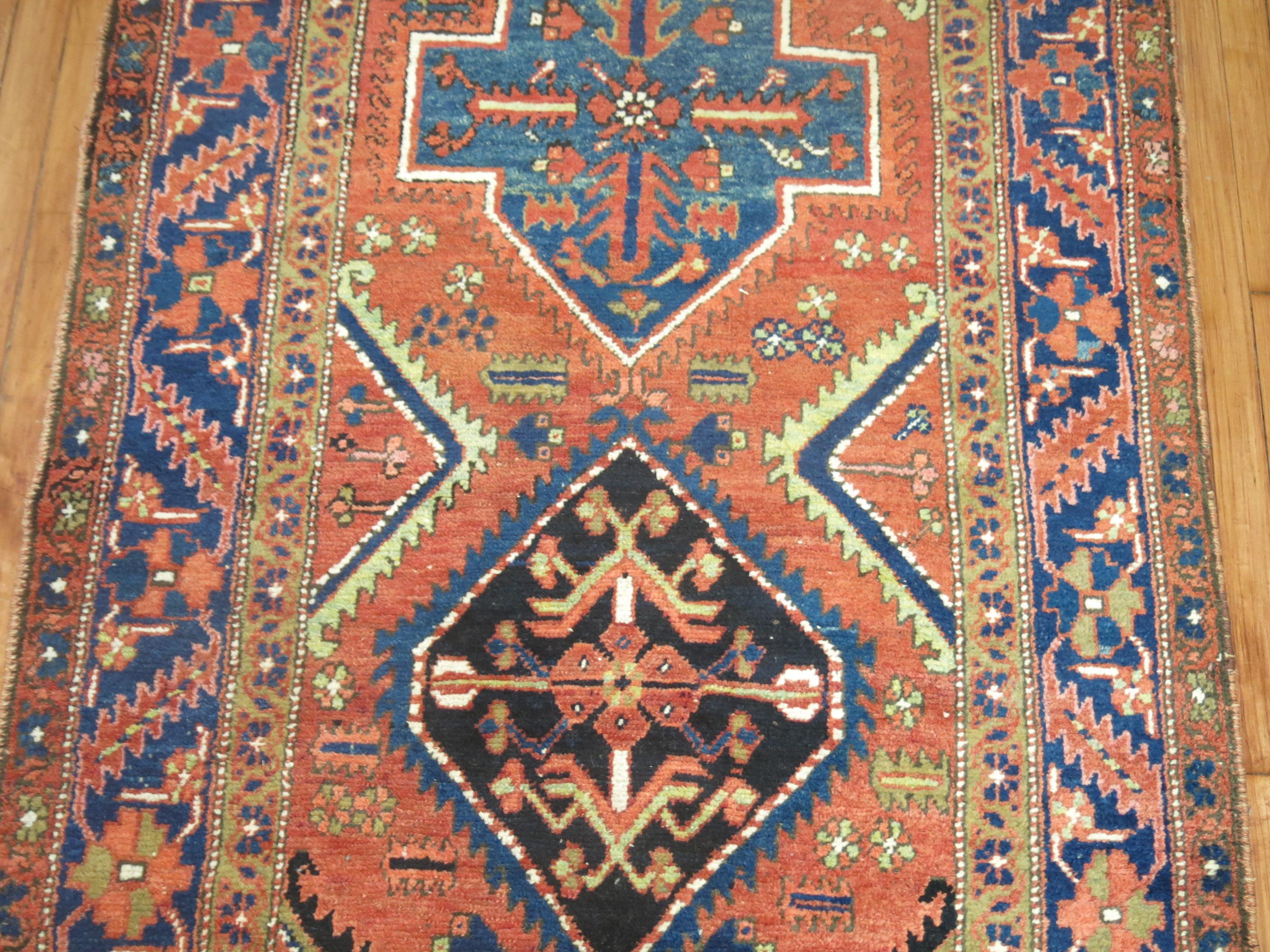 20th Century Zabihi Collection Long Wide Persian Heriz Geometric Runner For Sale