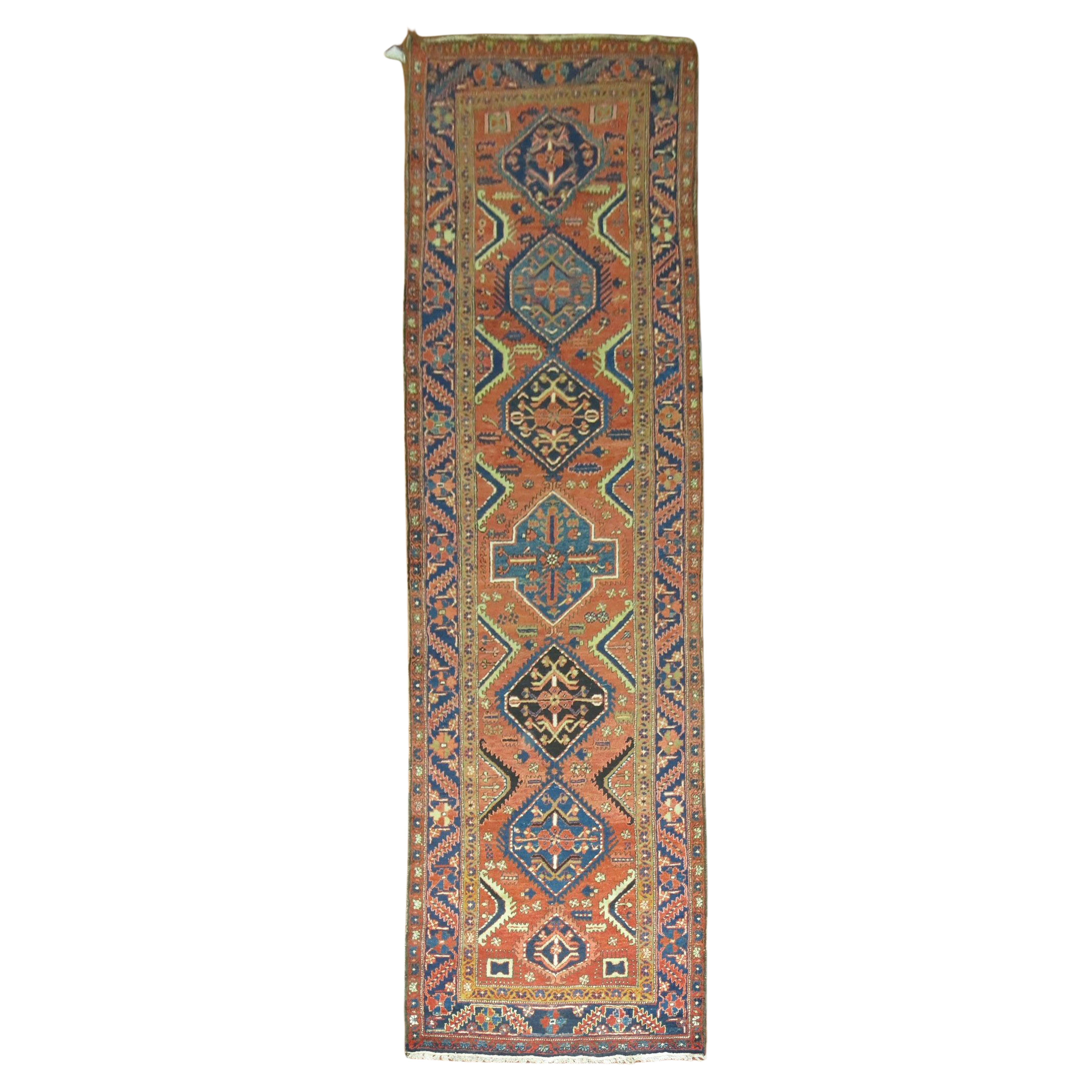 Zabihi Collection Long Wide Persian Heriz Geometric Runner For Sale