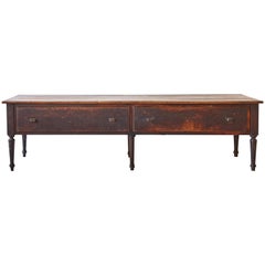 Antique Long Wood Table with Turned Legs