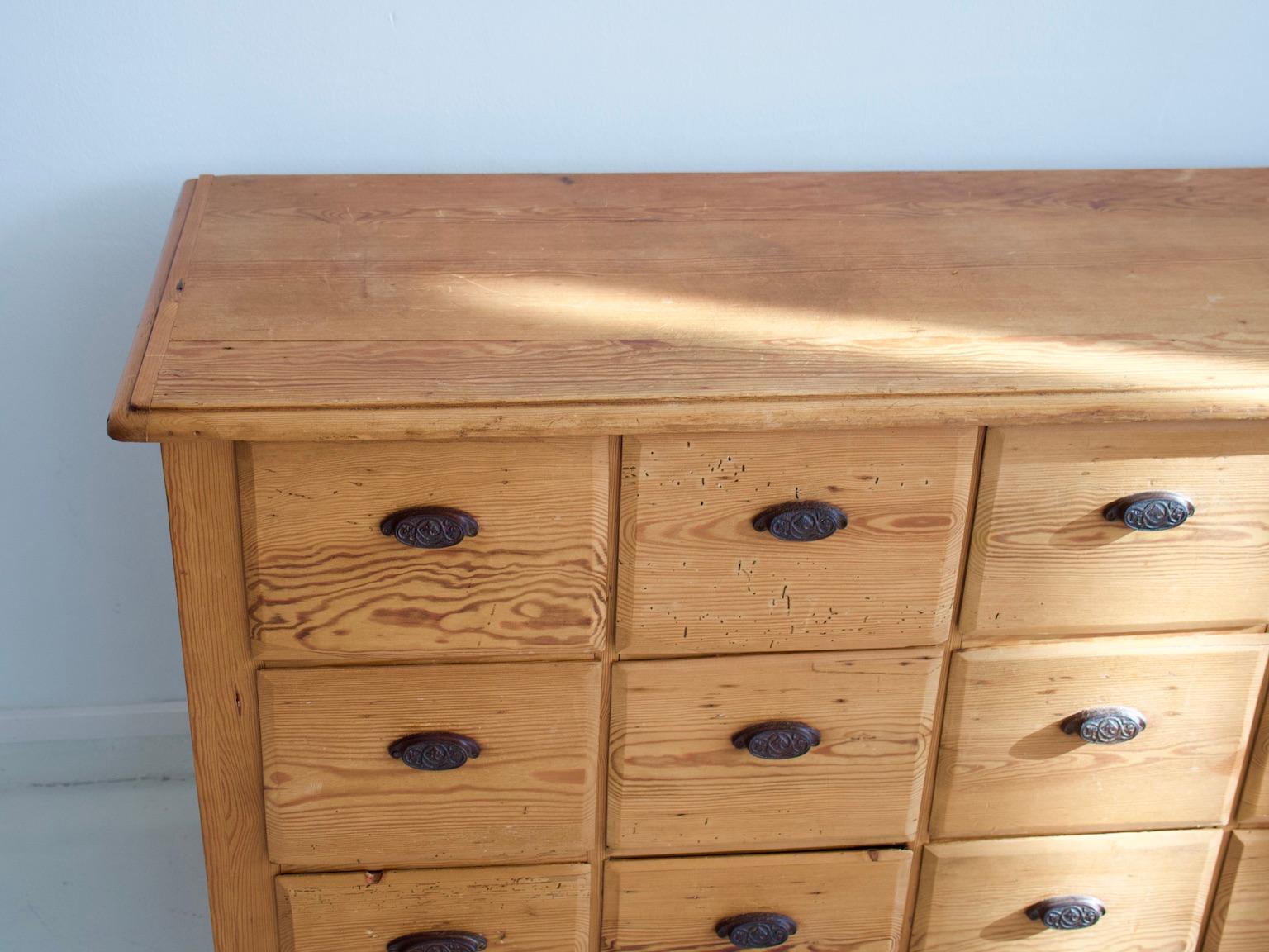 Danish Long Wooden Chest of Drawers / Store Counter