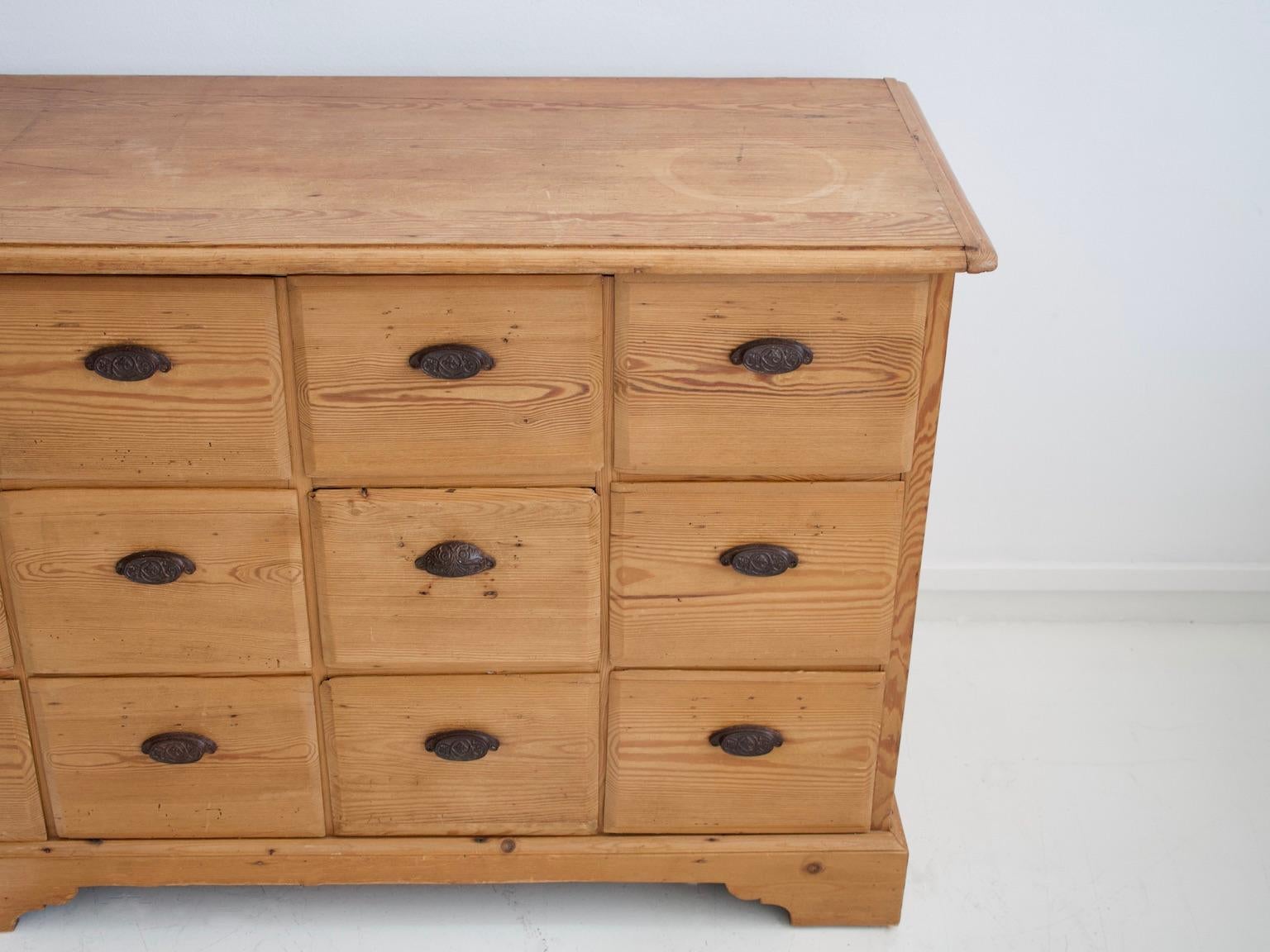 20th Century Long Wooden Chest of Drawers / Store Counter