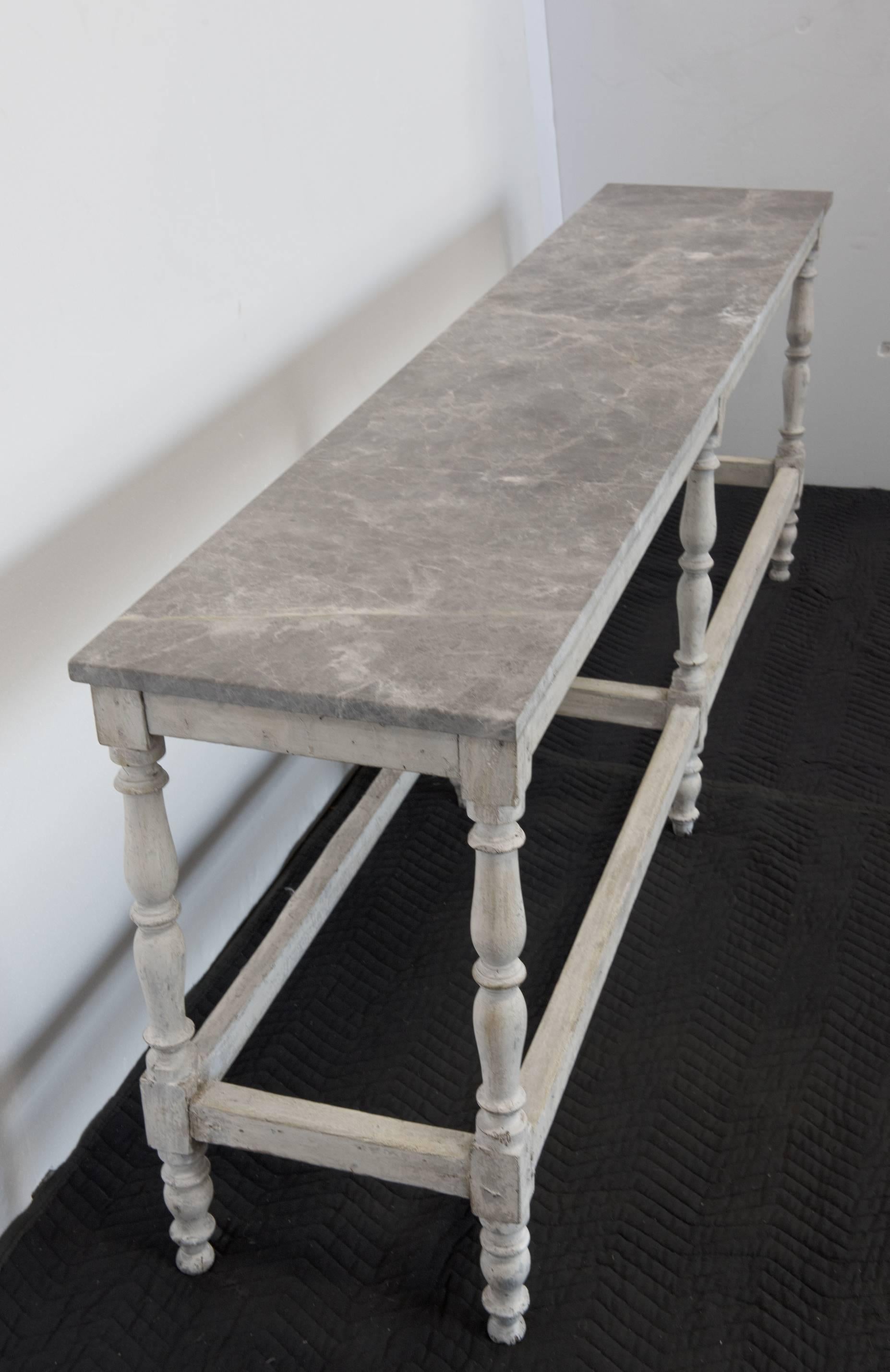 French Long Wooden Table with Marble Top