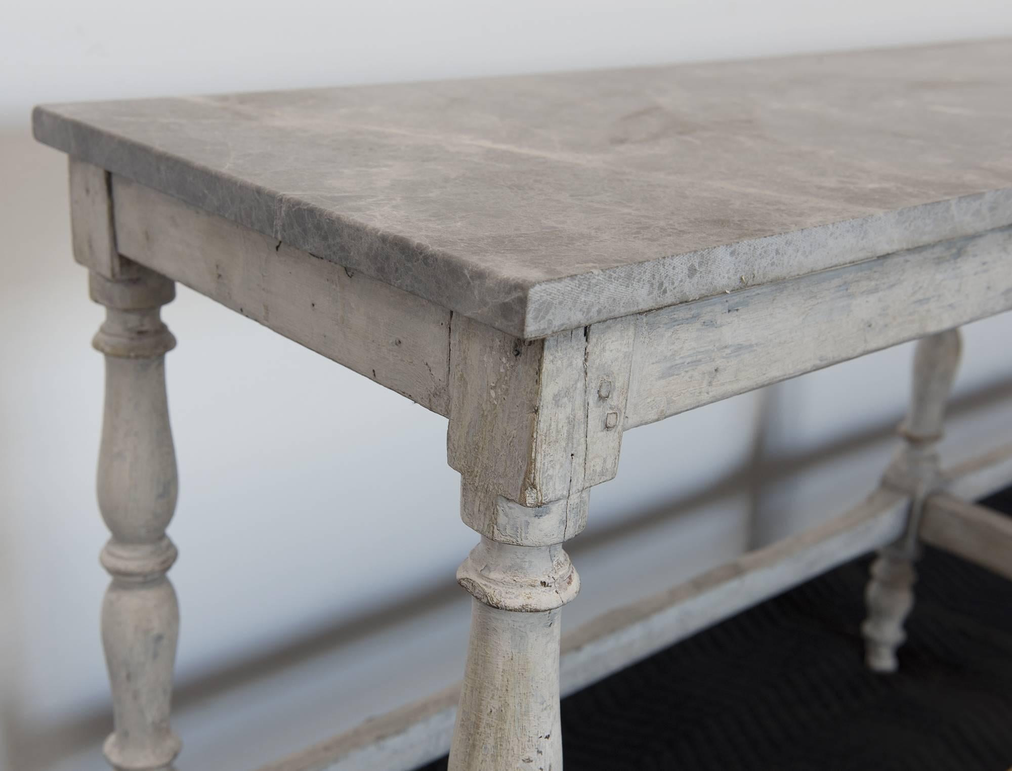 Long Wooden Table with Marble Top 1