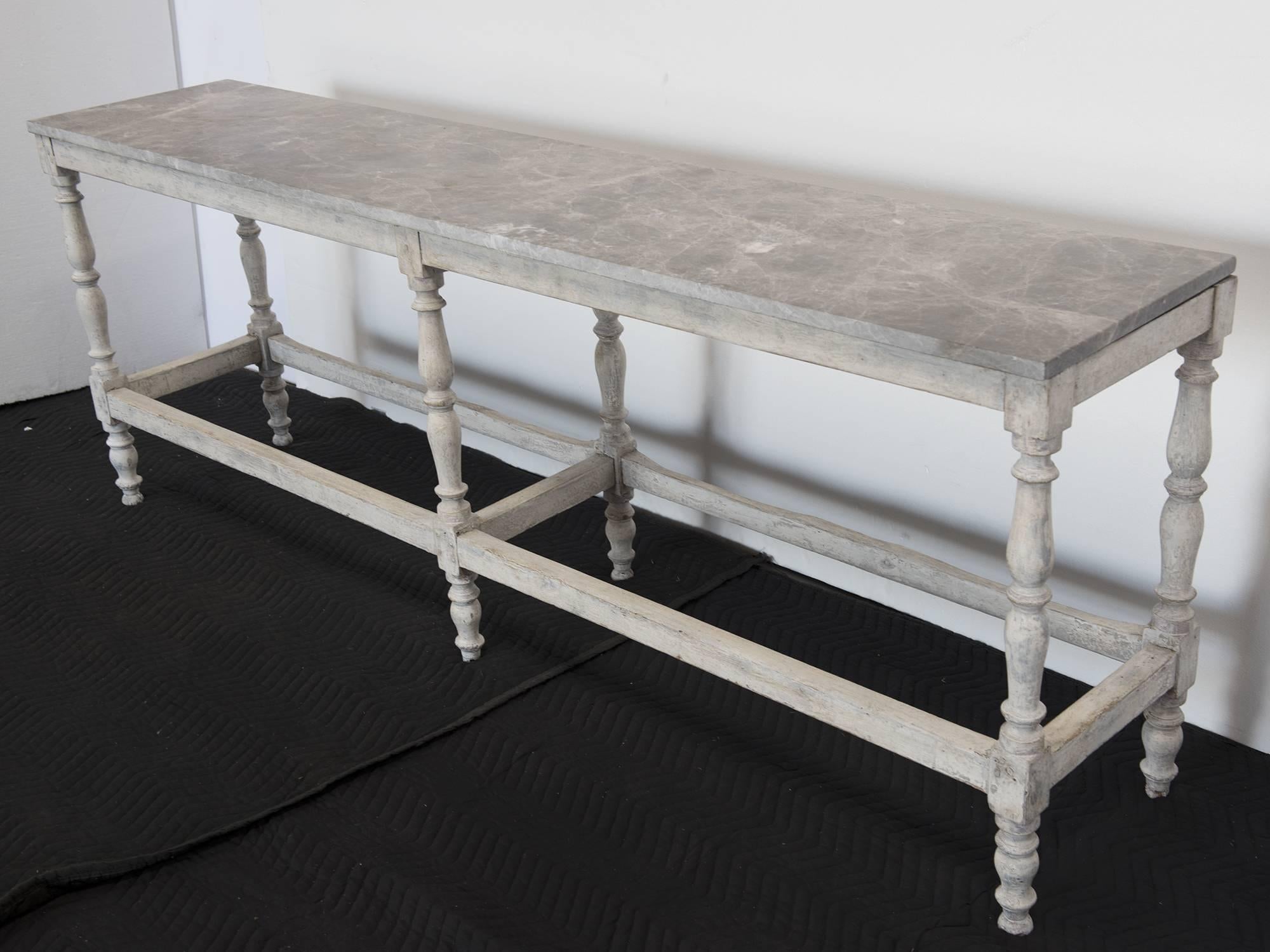 Long Wooden Table with Marble Top 2