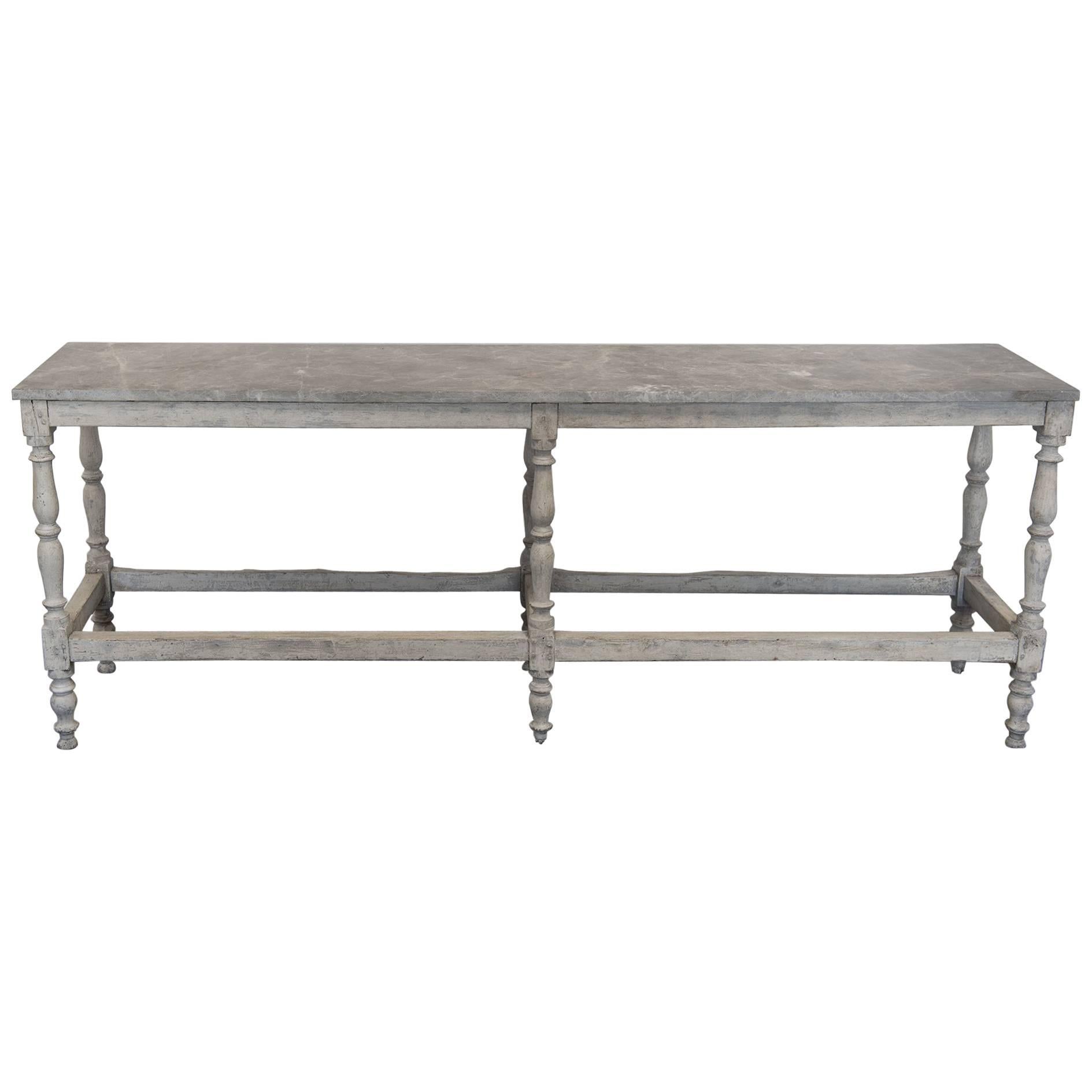 Long Wooden Table with Marble Top