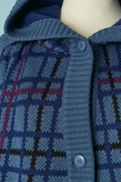 Long wool knit cardigan with hood and check pattern SAINT LAURENT RIVE GAUCHE