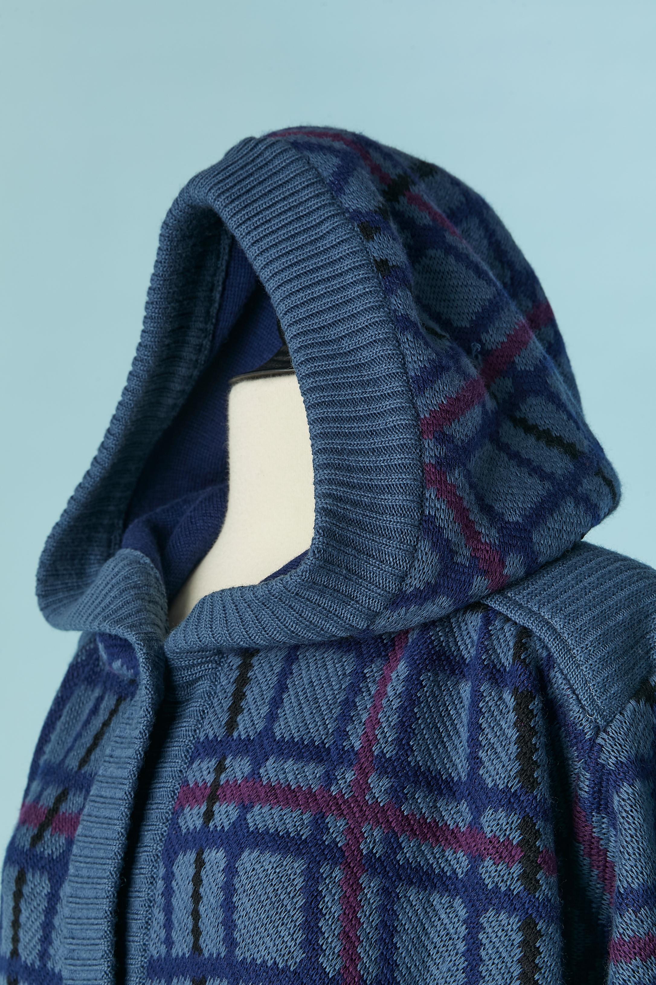 Lange Wollstrickjacke mit Kapuze und kariertem Muster SAINT LAURENT RIVE GAUCHE (Violett) im Angebot