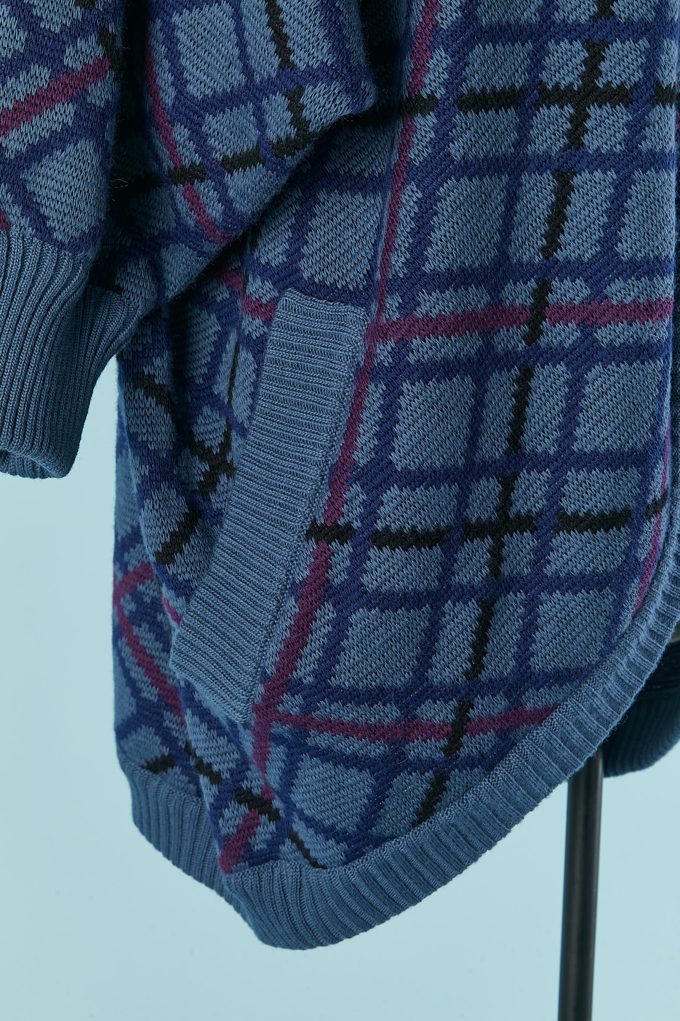 Lange Wollstrickjacke mit Kapuze und kariertem Muster SAINT LAURENT RIVE GAUCHE im Zustand „Hervorragend“ im Angebot in Saint-Ouen-Sur-Seine, FR