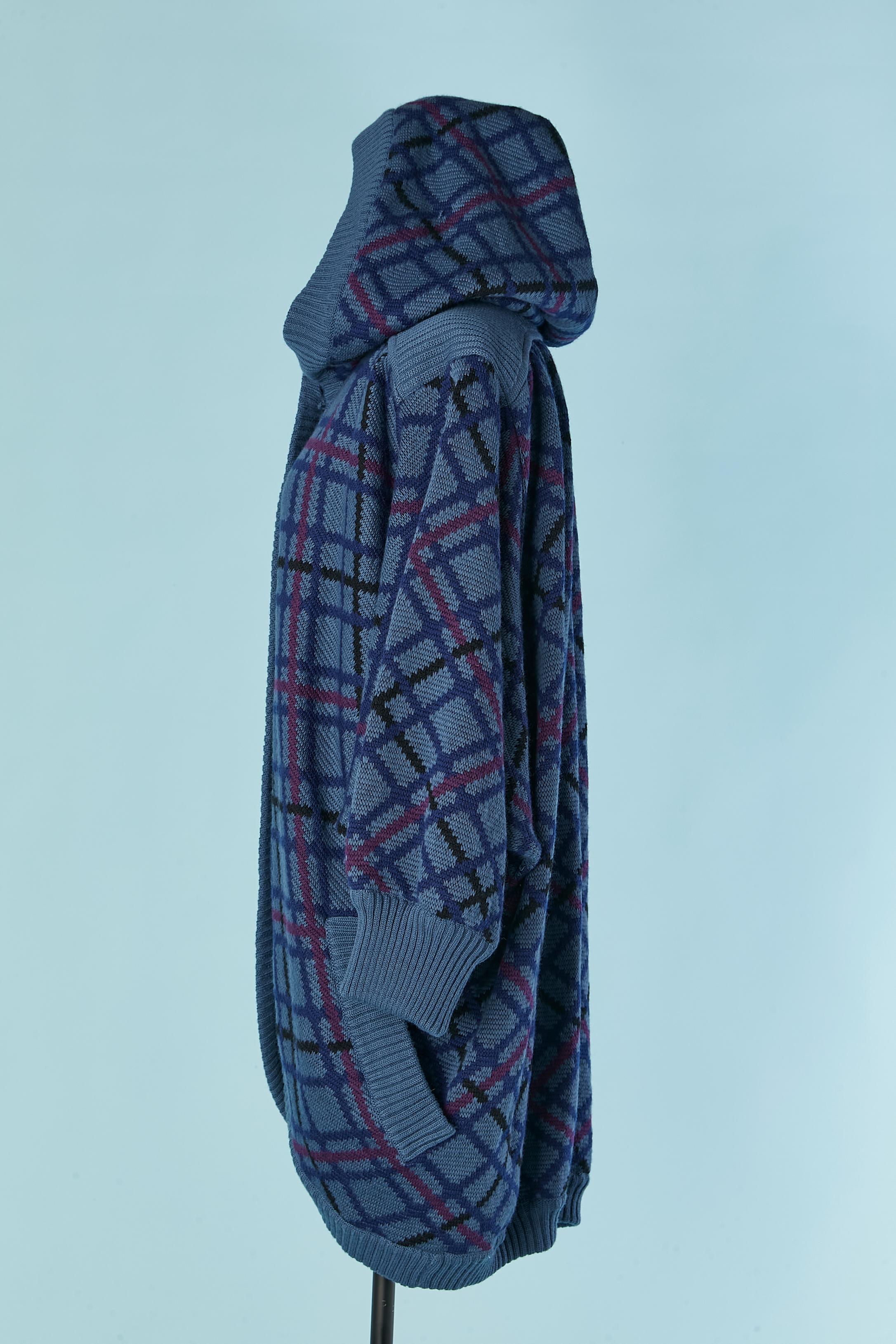 Lange Wollstrickjacke mit Kapuze und kariertem Muster SAINT LAURENT RIVE GAUCHE Damen im Angebot