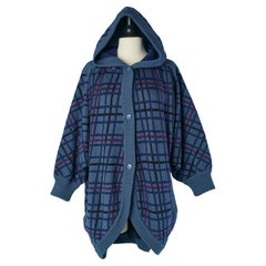 Cardigan long en laine à capuche et à carreaux SAINT LAURENT RIVE GAUCHE