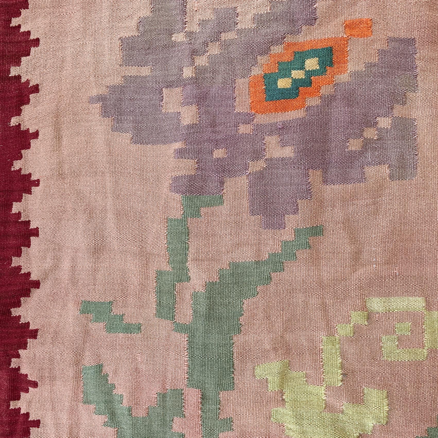 Lange Wolle Rosen Läufer Teppich 1960er Jahre Vintage Wolle Weihnachten Wandbehang Boden Brown (Handgefertigt) im Angebot
