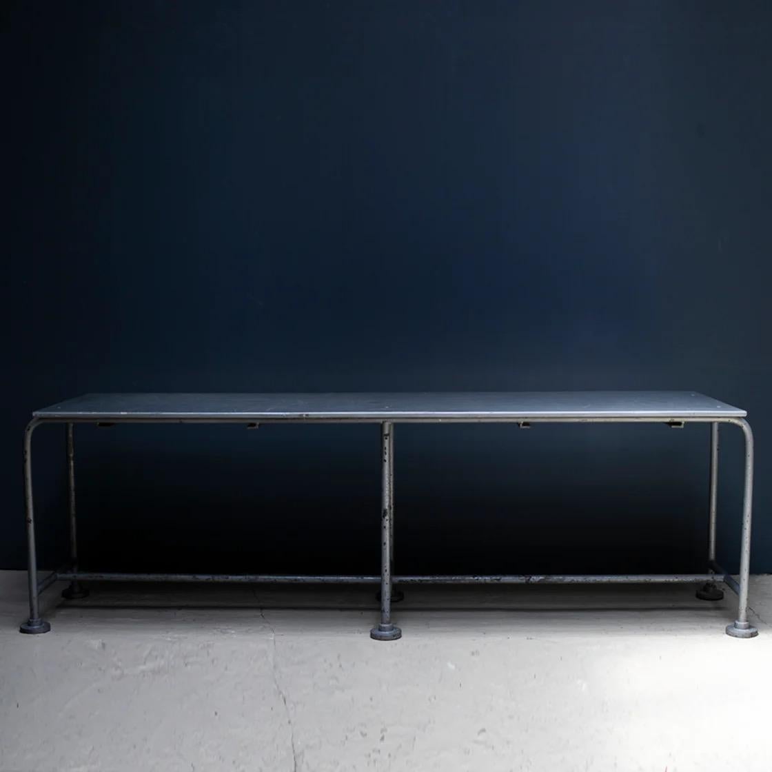 Late 20th Century Long Work Table with cast iron base leg, 1980s For Sale