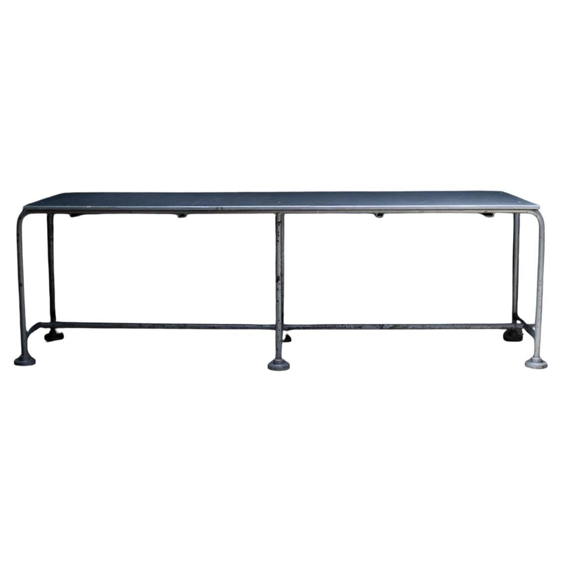Long Work Table with cast iron base leg, 1980s For Sale