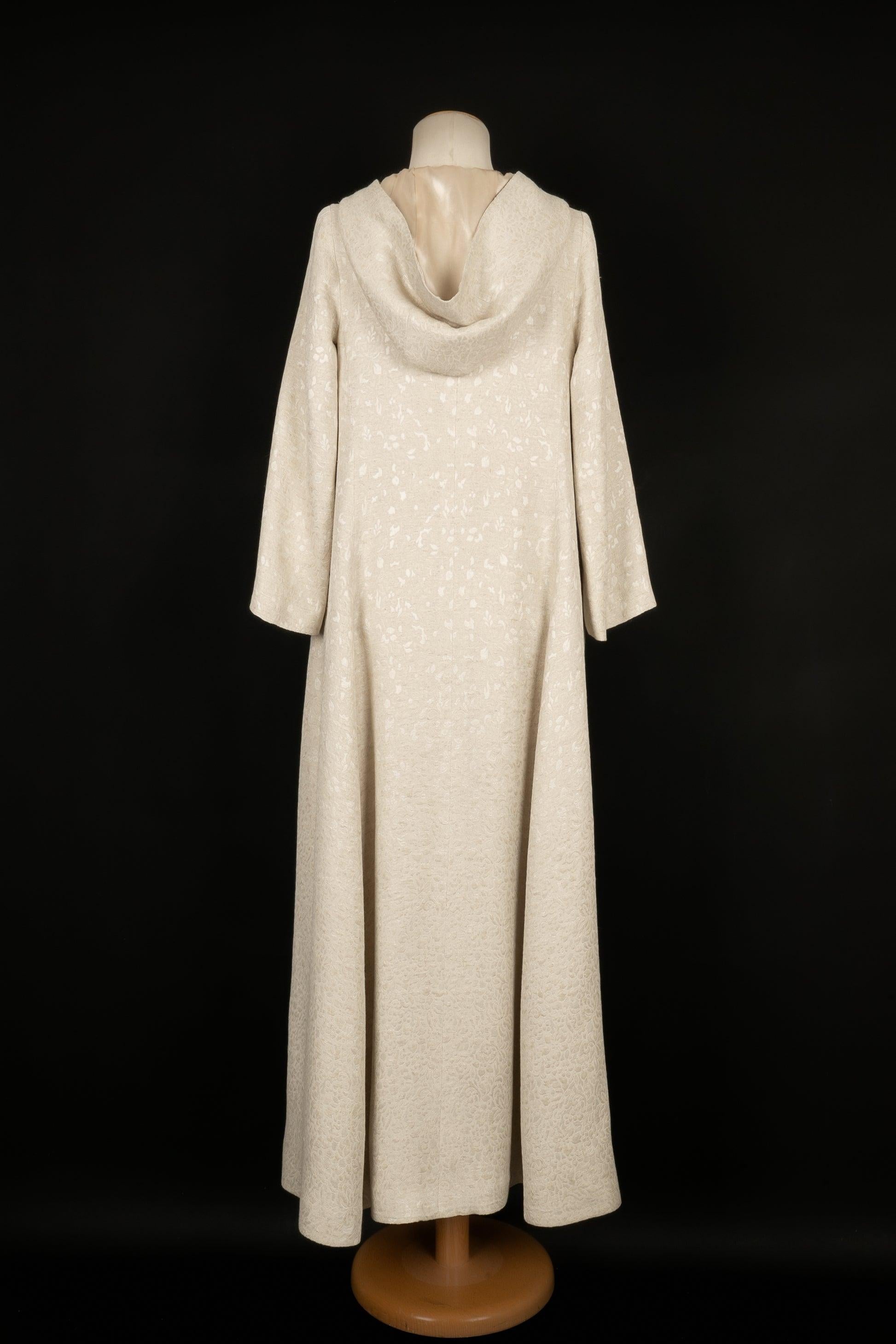 Beige Long Woven Coat with Silk Lining, 1950s For Sale
