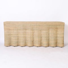 Long Woven Reed Ghost Drapery Console with Flat Back