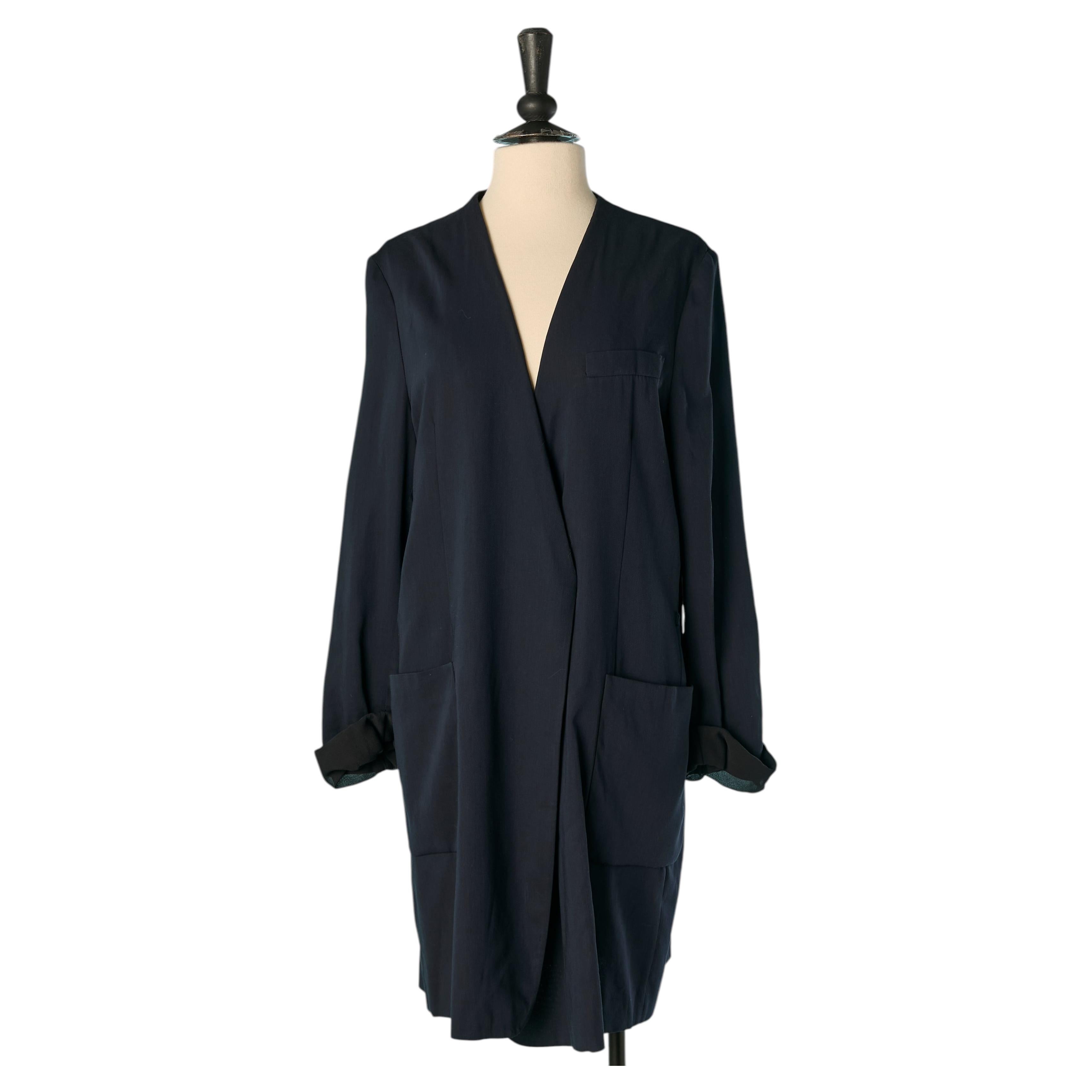 Long wrapped navy blue jacket with chiffon lining MAISON MARGIELA 4