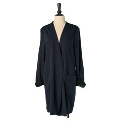 Giacca lunga avvolgente blu navy con fodera in chiffon MAISON MARGIELA 4