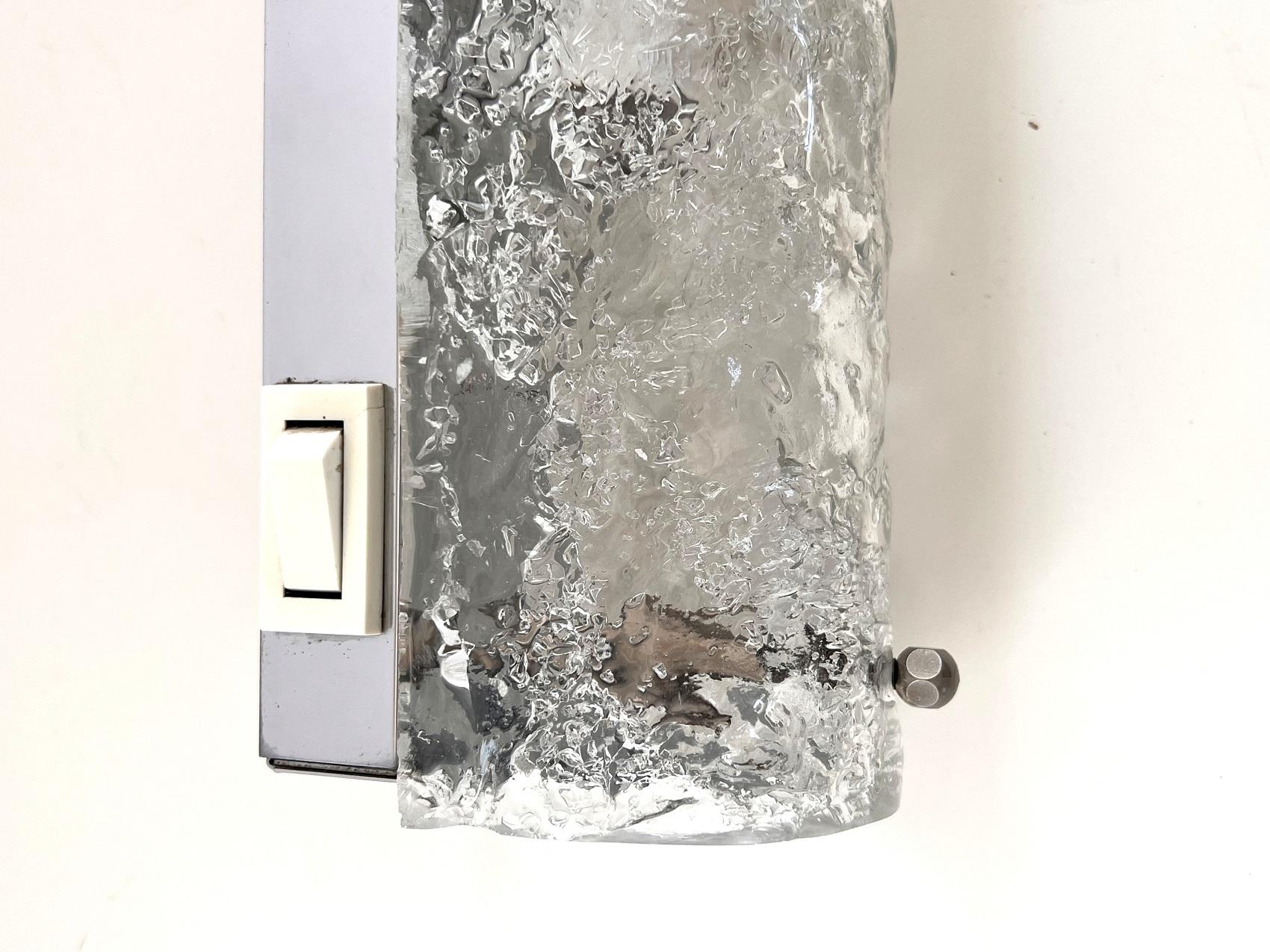 Long XL Ice Glass Wall Sconces in Textured Murano Glass by Hillebrand, 1970 2
