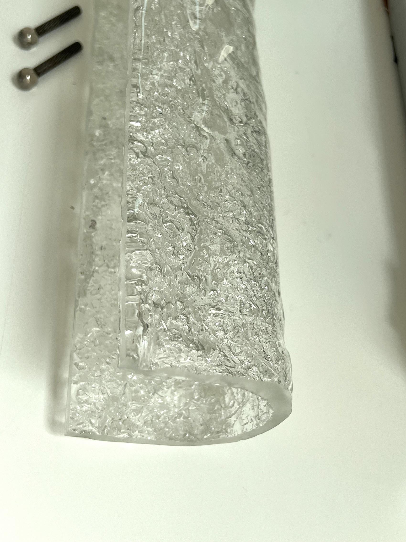 Long XL Ice Glass Wall Sconces in Textured Murano Glass by Hillebrand, 1970 4