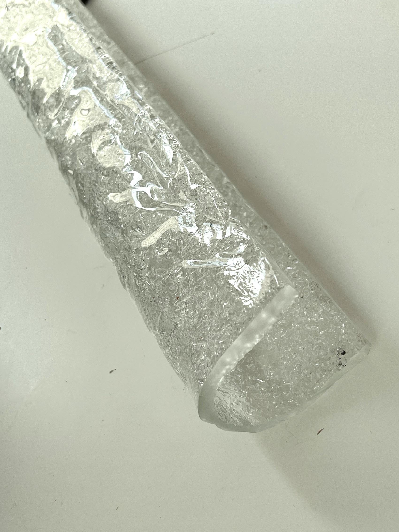 Long XL Ice Glass Wall Sconces in Textured Murano Glass by Hillebrand, 1970 5