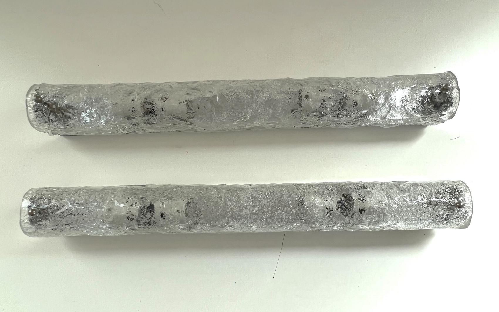 Long XL Ice Glass Wall Sconces in Textured Murano Glass by Hillebrand, 1970 7