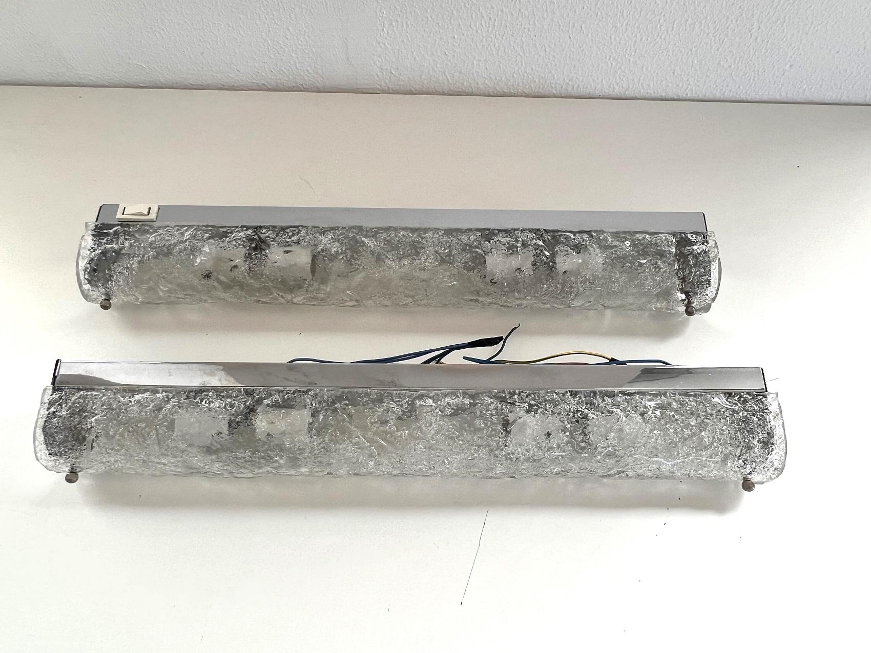 Long XL Ice Glass Wall Sconces in Textured Murano Glass by Hillebrand, 1970 1
